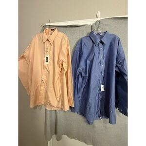 Roberto Villini Dress Shirt Mens 18.5 36/37 Blue Peach Non-Iron Big Tall 2 Pack